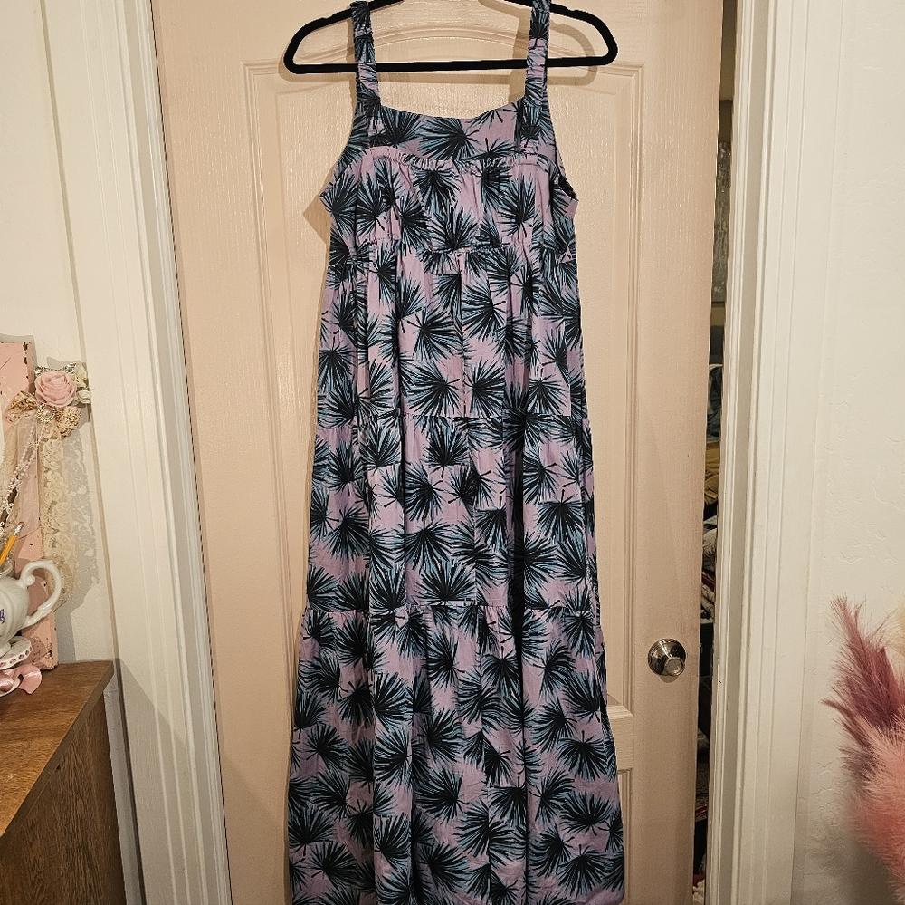 dip Lavender Palm Print Tiered Maxi Dress Cotton L - Picture 6 of 10